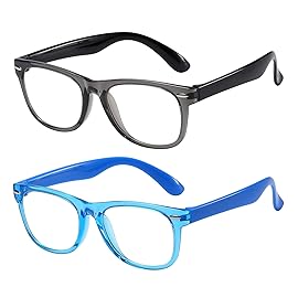 DYLB Kids Blue Light Blocking Glasses girls boys 2 pack, computer video gaming glasses for kids girls boys Age 3-10,Anti blue light & Headache (transparent black + transparent blue)