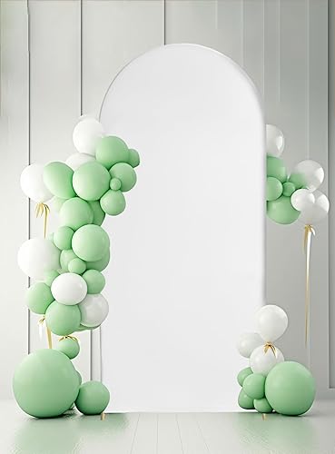 Funda de arco de boda de 6.6 pies, de elastano blanco, ajustable, de 2 caras, cubierta de arco de boda con parte superior redonda, cubierta de telón