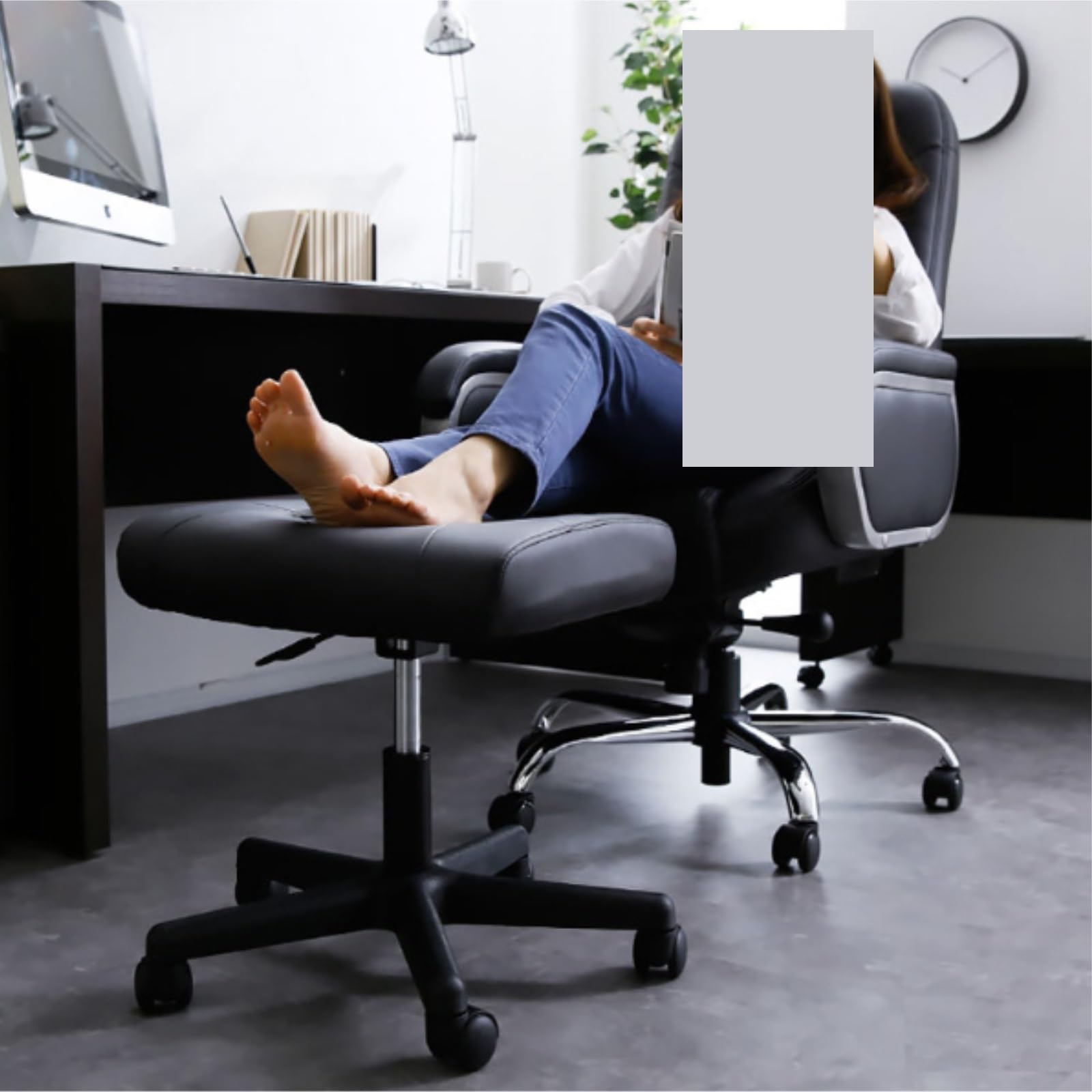 Ottomana Salón Reposapiés Giratorio De 360° con Altura Ajustable Cuero PU Asiento Extra