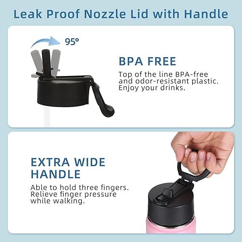 Miniatura 5 de Volhoply Botella de agua aislada para niños con popote, botellas de agua fría de acero inoxidable de 16 onzas para la escuela, vasos de boca ancha