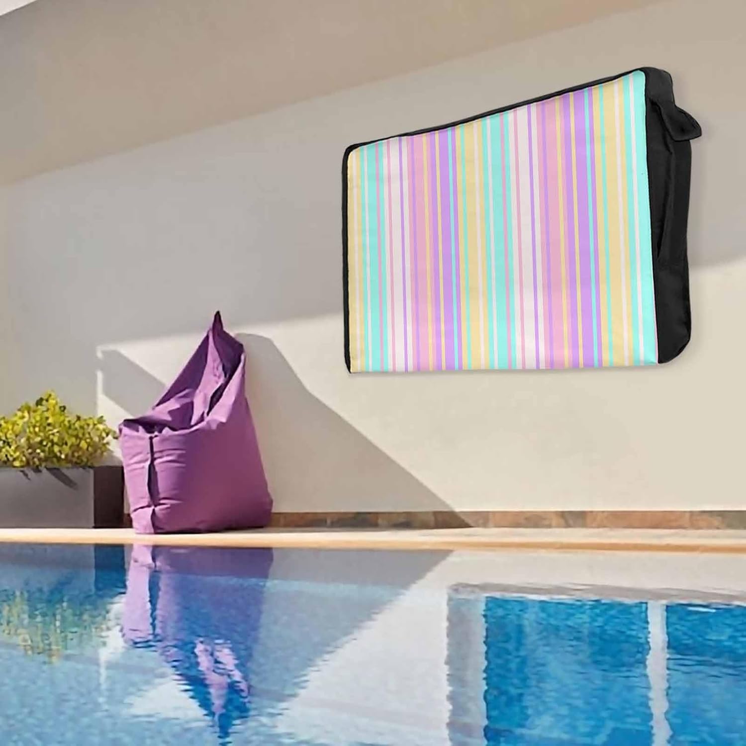 Outdoor TV Cover 85 Inch Colorful Stripes TV Enclosure Classic Striped TV Covers for Outside TV Display Screen Protector with Remote Control Pocket Home Decor