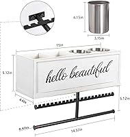 Vista 7 de Soporte rústico para secador de pelo montado en la pared, organizador de herramientas y accesorios de peinado, suministros de baño y herramientas