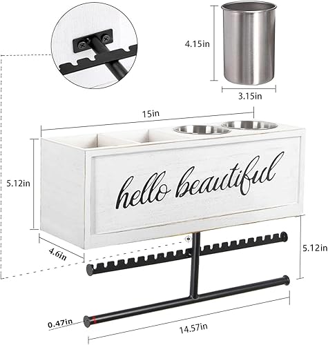 Miniatura 7 de Soporte rústico para secador de pelo montado en la pared, organizador de herramientas y accesorios de peinado, suministros de baño y herramientas