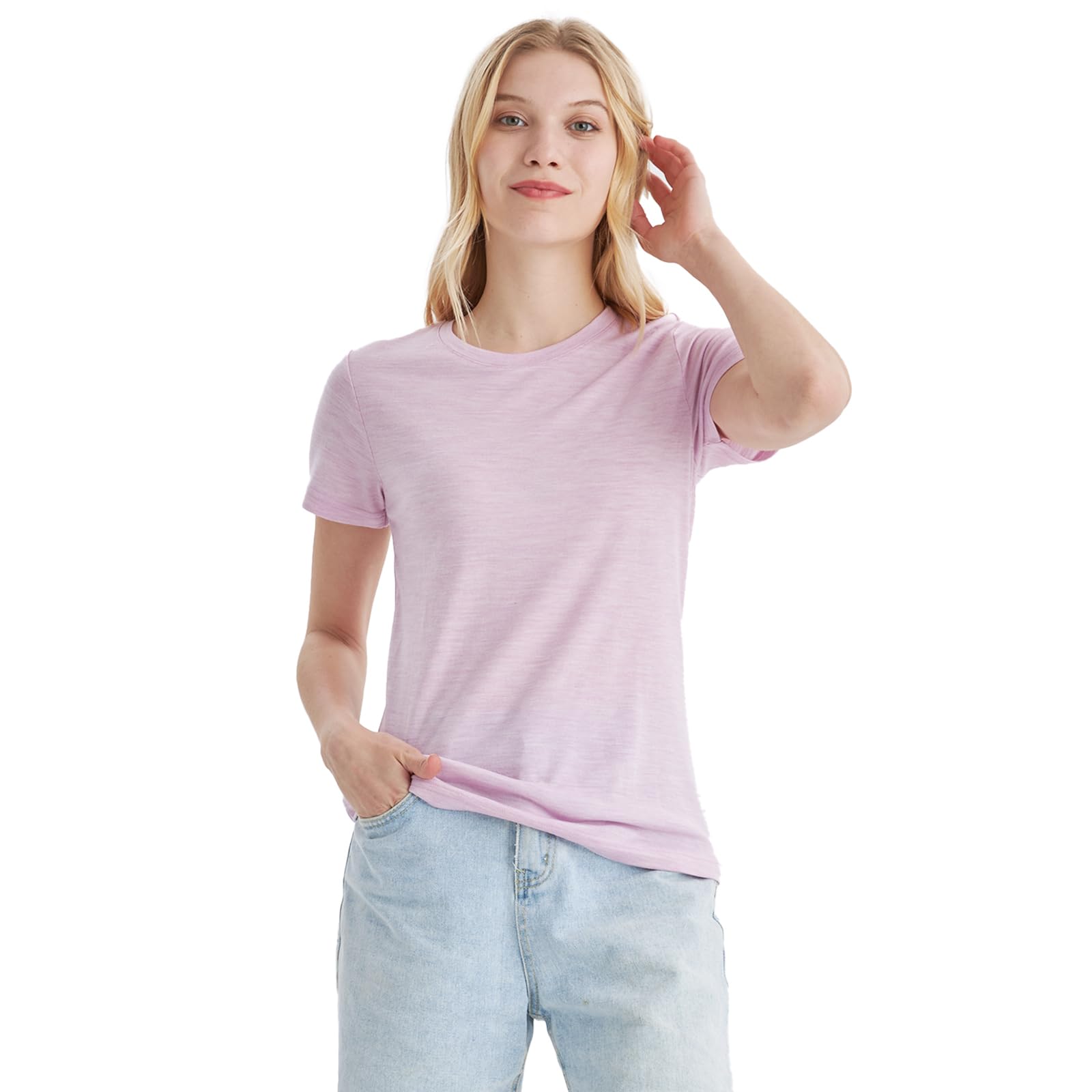 Merino Protect 100% Laine Merinos T-Shirts Femme Col Rond Manches Courtes sous Vetement Résistance Odeur Couche Base pour Voyage Randonnée Tshirt