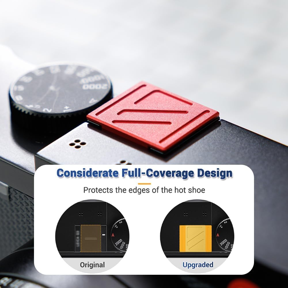JJC Metal Hot Shoe Cover Cap kompatybilny z aparatem cyfrowym Leica Q3, Q3 43, Q2 konstrukcja pełnego pokrycia, anty-zadrapania, pyłoodporność i plamy (czerwony)