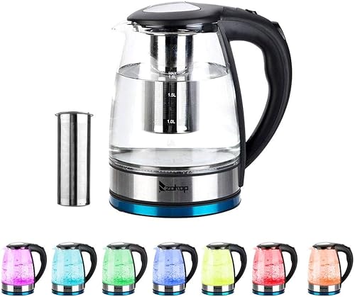Unknown1 7 colores llevaron la caldera de té eléctrica de cristal del acero inoxidable con la protección del apagado automático (1.8l) apagado