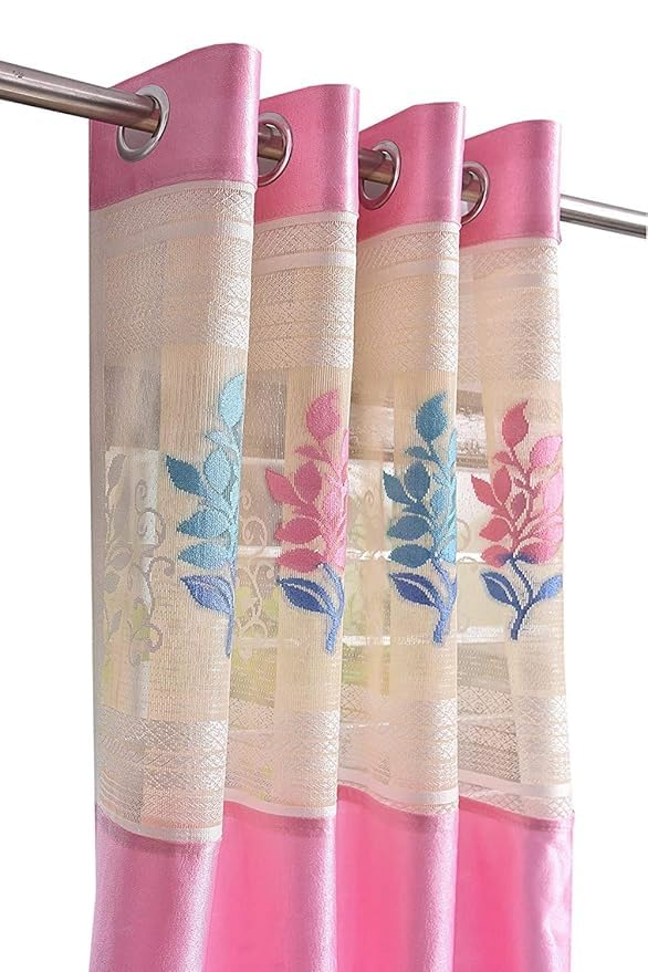 Image of Polyester Floral Patch Printed Curtains, Curtains for Home Decor, Curtains for Windos, Curtains for Door, Curtains for Long Door (Set of 2 Pcs)(Pink 10 Feet)