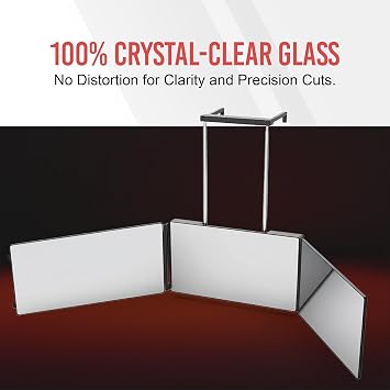 Self-Cut System 3-Way Mirror & Cordless Hair Clipper - Portable Trifold Mirror with Retractable Hooks, Shatterproof Glass, Fold Flat Design, Lightweight and Detachable Blade, 12 L x 8 W - Black