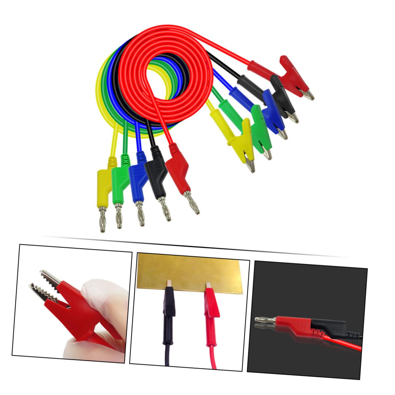 5 piezas Cable de Prueba Multímetro Eléctrico con Pinzas Cocodrilo Aisladas y Conectores Banana para Mediciones Seguras y Versátiles Automoción y Electrodomésticos