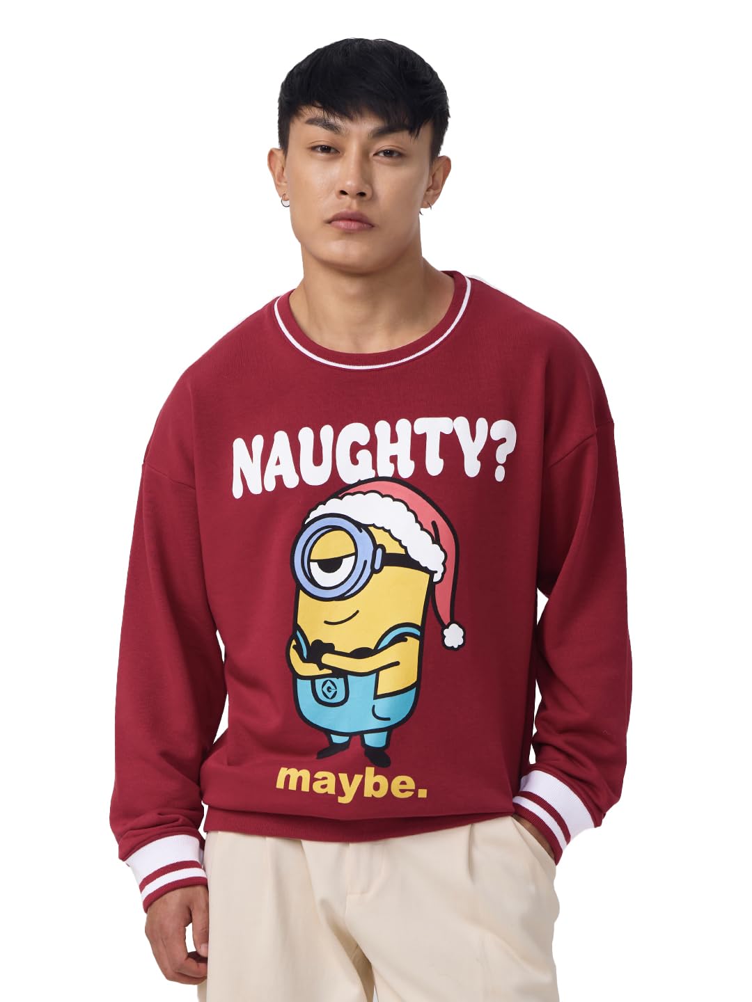 Minions: Naughty Men and Boys Long Sleeves Round Neck Red Graphic Printed Cotton Blend Oversized Sweatshirts-image-42