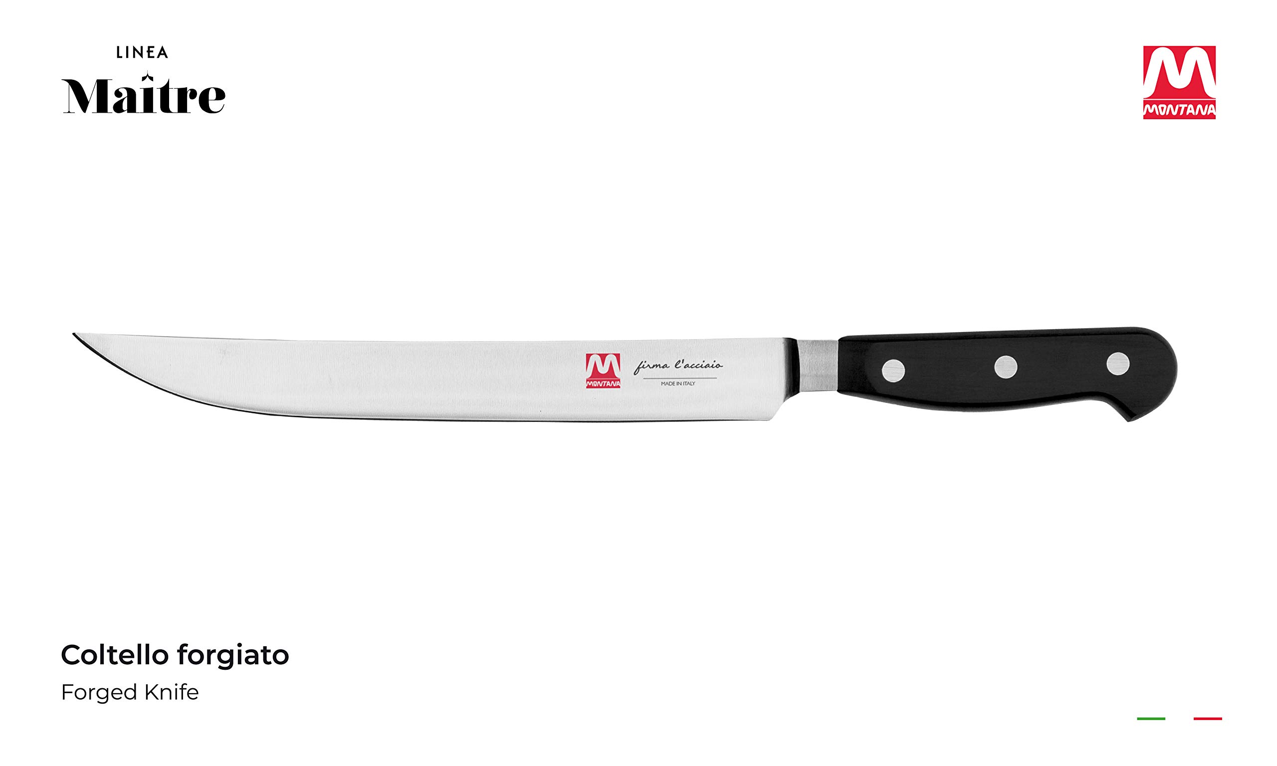 montana Maitre - Cuchillo de cocina para asar, cuchillo de cocina con hoja de acero inoxidable al azoto, 23 cm y mango ergonómico, cuchillos de cocina profesionales fabricados en Italia
