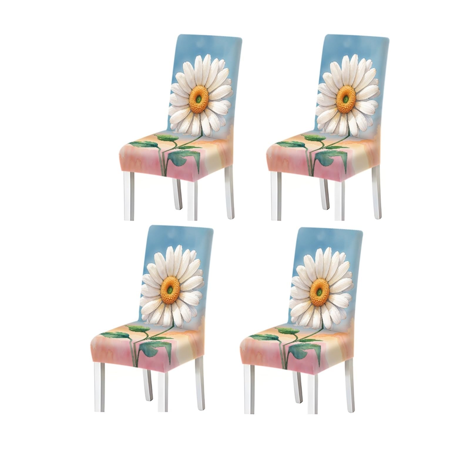 BOSUYBN Watercolor Daisy Floral Pattern Print Dining Chair Covers Set Of 2/4/6, Stretch Slipcovers For Kitchen Dining Room Furniture Protectors for Home Dining Room(4PCSChair cover)