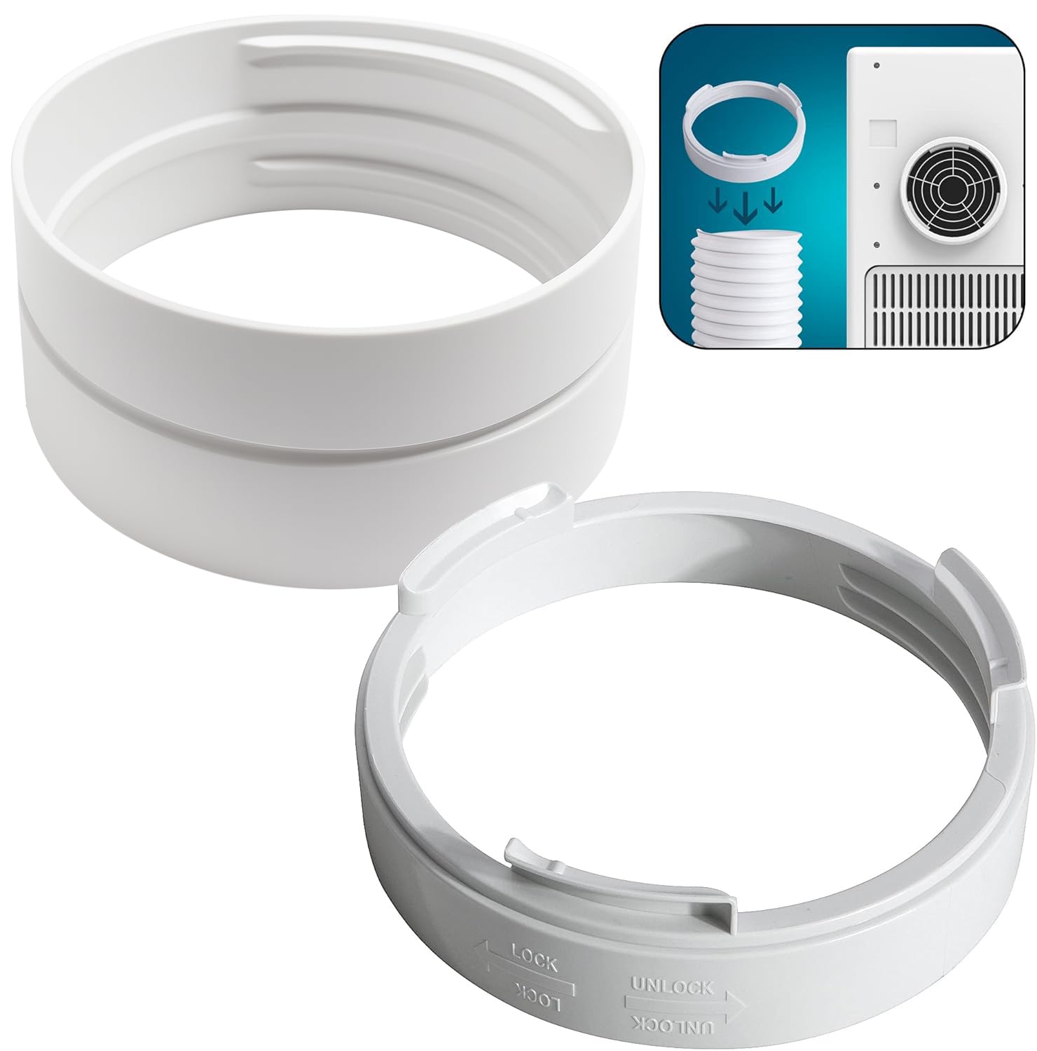 DECOHS 5.9 Inch Portable Air Conditioner Exhaust Hose Coupler Mobile Air Conditioning Accessories for AC Exhaust Hose Coupler Extension (White Circular)