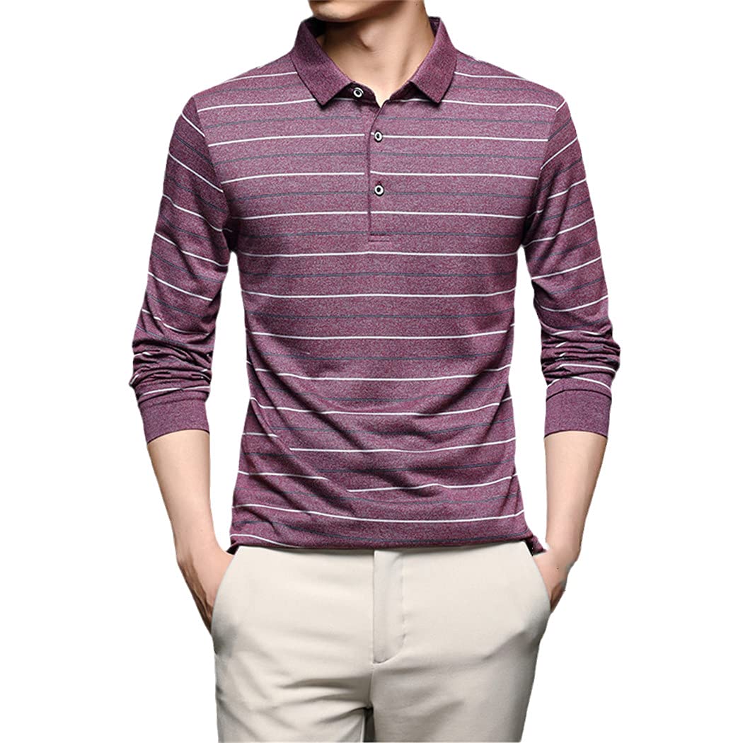 Uomini Plain Polo Shirt A Righe Casual Manica Lunga Top Abbigliamento