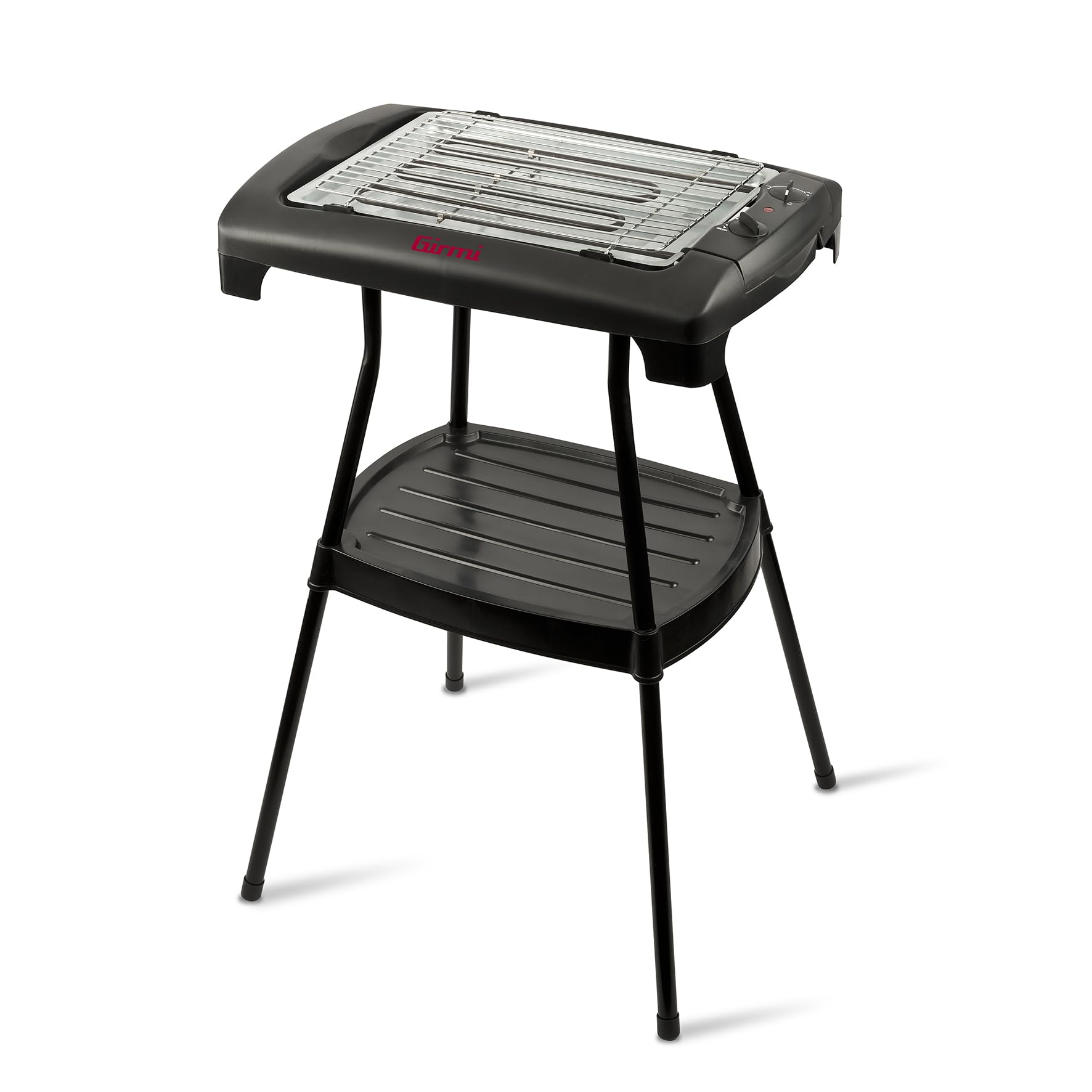 Girmi BQ22 Barbecue Elettrico con Stand, 2000 W, Griglia INOX 34 x 24,​5 cm, Piano d'appoggio, Regolazione temperatura, Vassoio raccogli grasso, Resistenza in acciaio corazzato