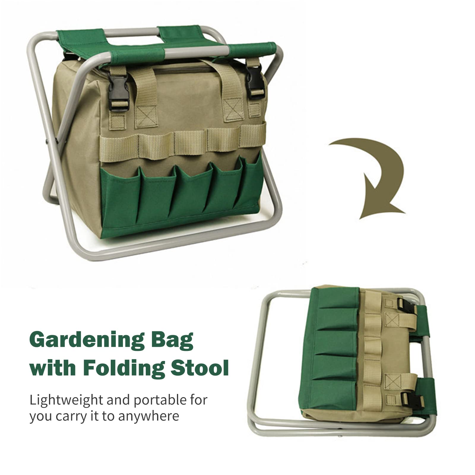 lyrlody Sgabello da Giardino 2 in 1 Pieghevole con Ampio Stoccaggio Design Compatto e Struttura Stabile per Giardinaggio e Lavori Allaperto Grigio