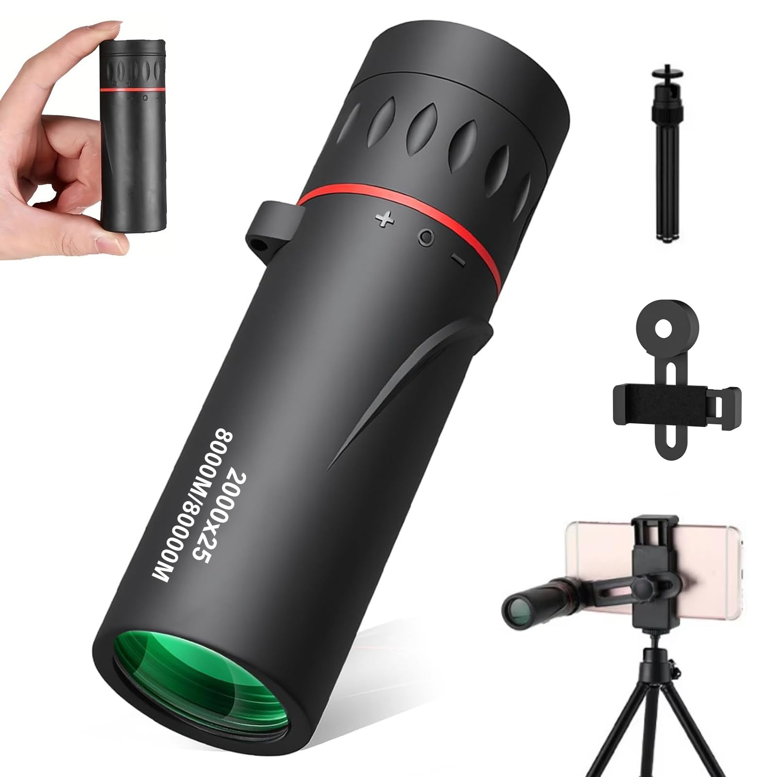 Jumelles compactes monoculaires 10 à 20 x, 9 x 3 cm, avec prisme BAK4 et FMC, support pour smartphone et trépied, télescope étanche pour adultes, idéal pour la randonnée, l'alpinisme, les concerts