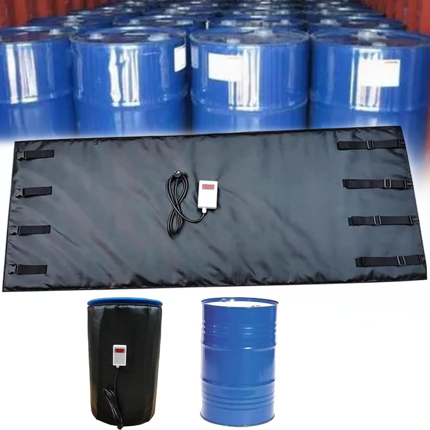 YNBSHGAA Thermal Blanket for IBC Plastic Tanks, Heater Pad Drum, Insulated Drum Heating Blanket, 2300W/4000W Barrel Heater, 110V/220V, Grey-55Gallon/200L,Black-55Gallon/200L