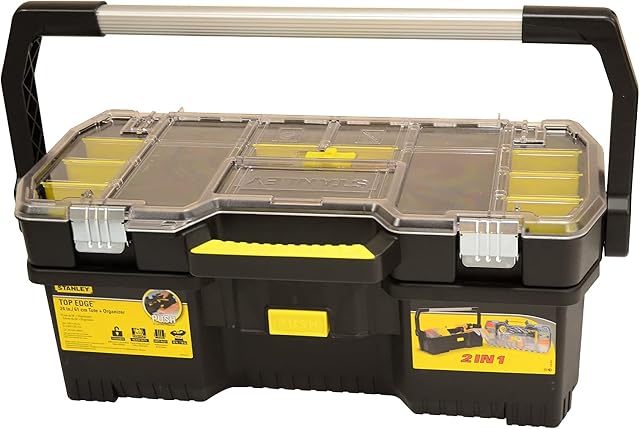 STANLEY Toolbox Tote with Portable Organiser for Tools and Small Parts, Heavy Duty Metal Latch, Removable Dividers, 24 Inch, 1-97-514