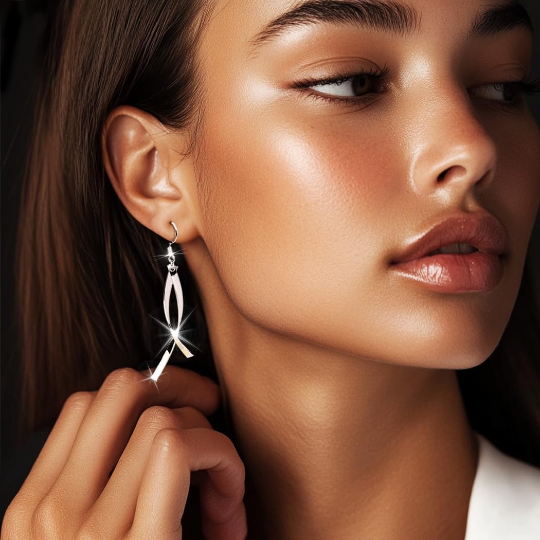 Urieo Spiral Threader Earrings Dangle Drop Earring Silver Twisted Earring Jewelry for Women - Image 2