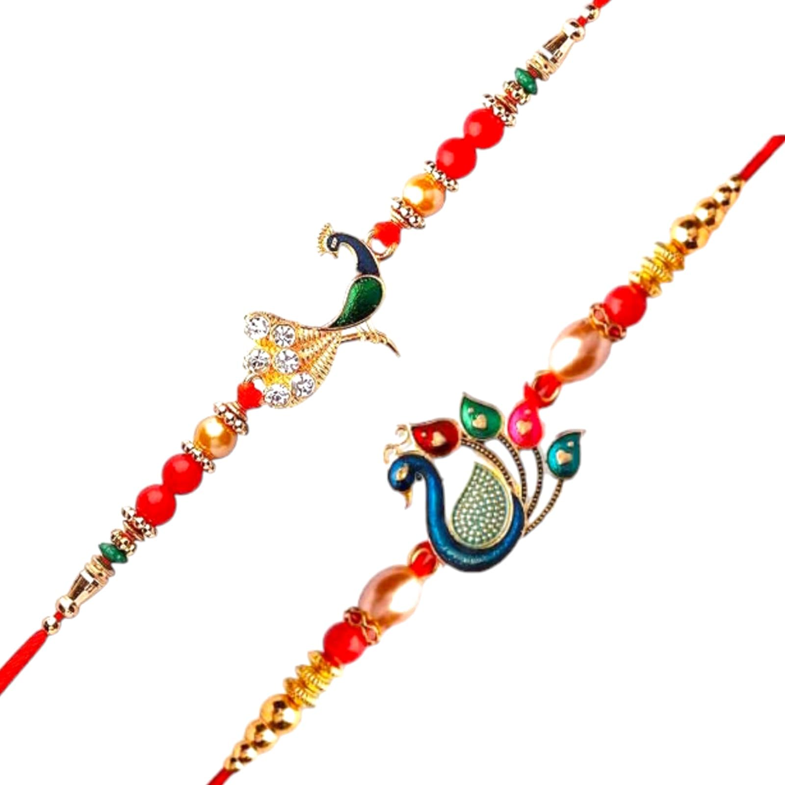 Bhavika enterprises Peacock Design Combo Rakhi | Traditional Design Stone & Beads Work Rakhi for Brother/BHAI (Pack of 2)