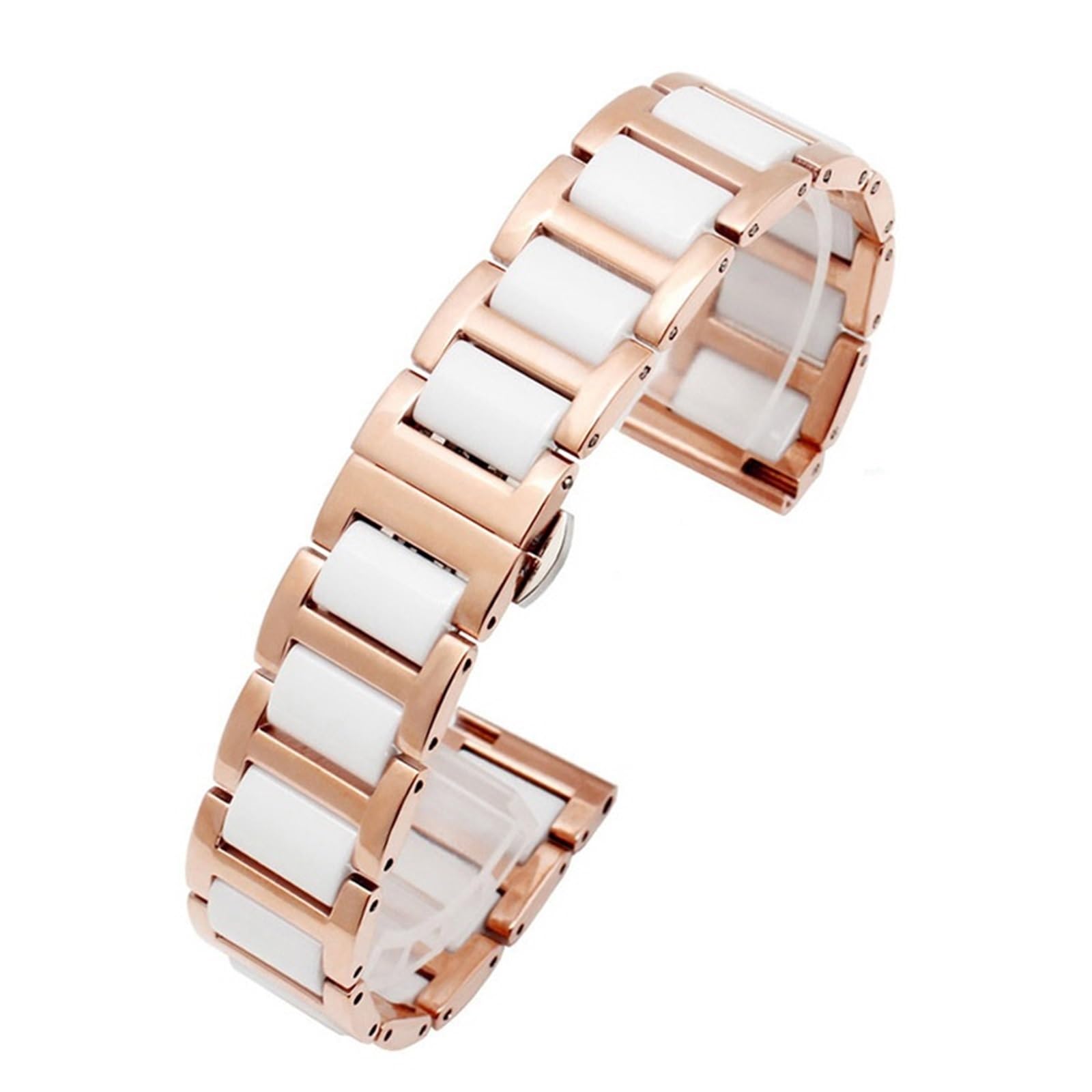 Pulsera de cerámica para Hombre y Mujer, Correa de Reloj de Acero Inoxidable combinada, Correa de Reloj de Moda (Plata Blanca, 15 mm)