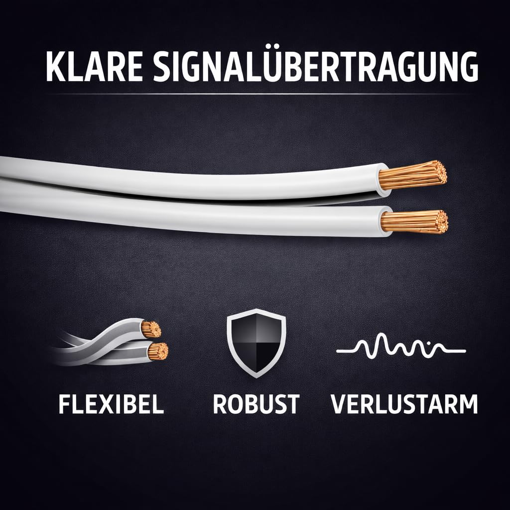 BLca 50m - 2 x 2.5mm² - Câble Audio pour Enceintes blanc - Câble HP haut-parleur en CCA Cuivre pour HiFi et Hi-Fi Embarquée 2 5mm2