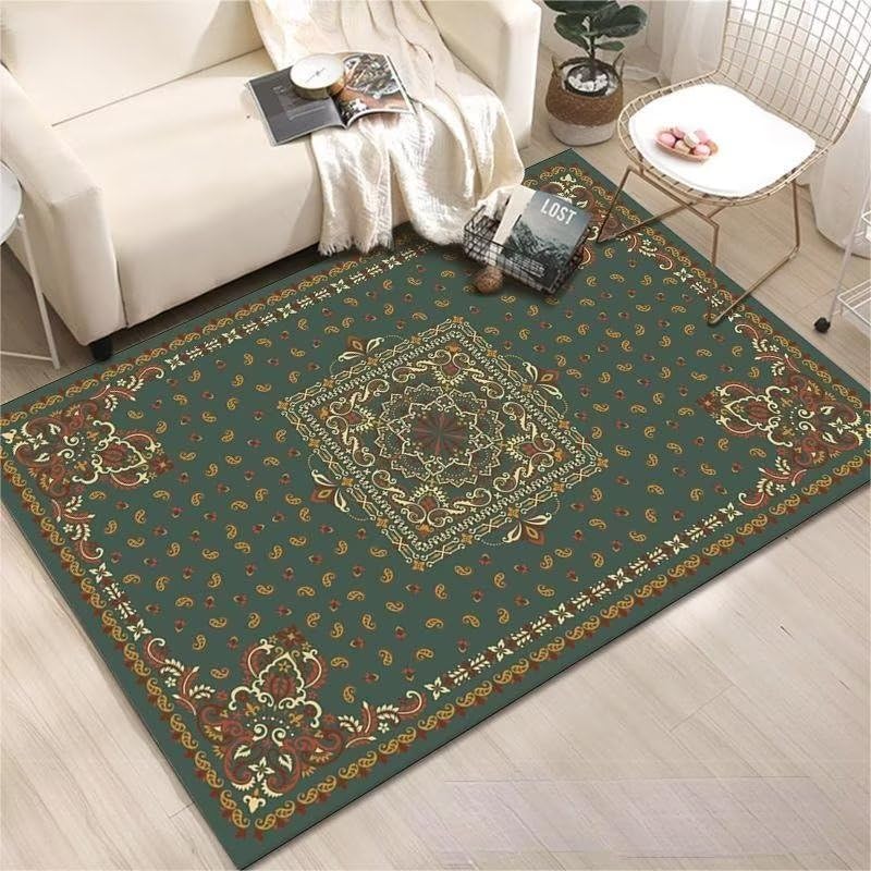 Tapis de chambre fleuri lavable pour un salon chaleureux aux motifs de plantes vertes 120x180cm