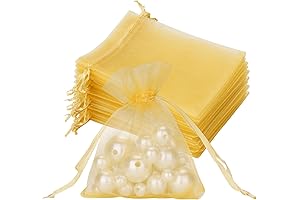 Joycraft 50Pcs Shimmering Gold Organza Gift Bags for Special Occasions