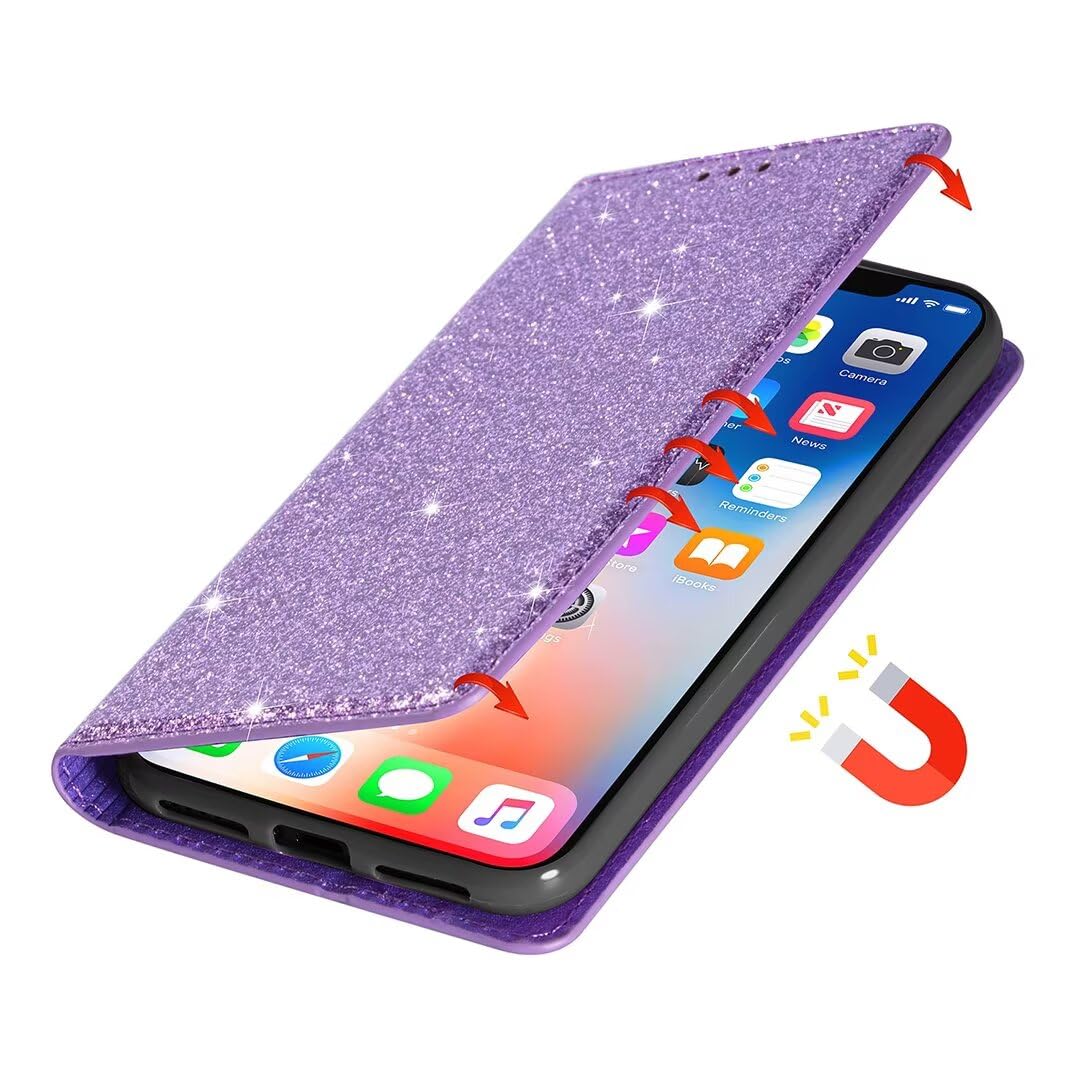 Toucasa Cover Per Huawei P20 Pro, Flip Custodia Con Diamanti Glitter E Portafoglio - Pelle PU Morbida, Antiurto, Sottile, Colore Viola
