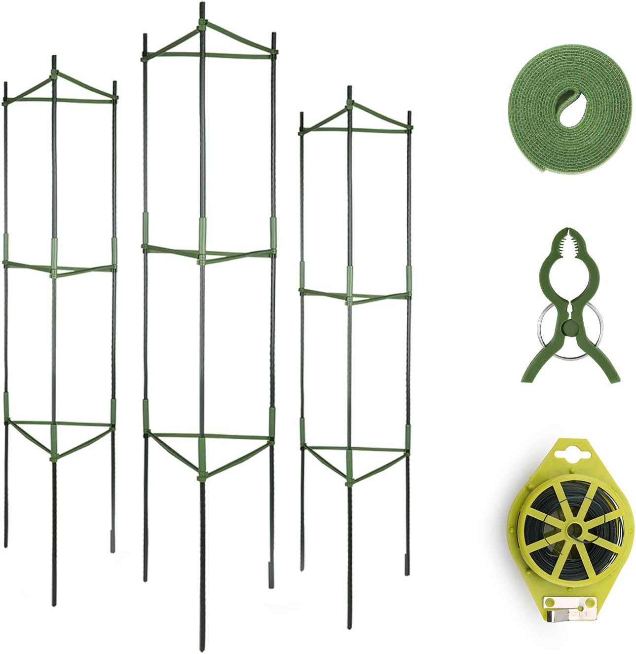 GROWNEER 6 Packs Plant Cages Assembled Tomato Garden Cages Stakes Vegetable Trellis, with 18Pcs Clips, 78 Inches Garden Ties and 328 Feet Twist Tie, for Vertical Climbing Plants