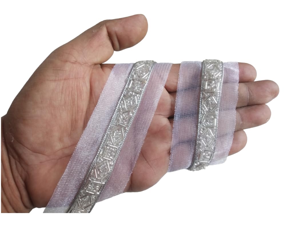 Exglow Fashion Lace for Saree Border Finetage Pipe in net Fabric Border Lace for Dresses, Sarees, Lehenga, Suits, Blouses, Dupatta, Chunri and Craft (Silver, 9mtr) (B0CMJB8W6G) Amazon Price History, Amazon Price Tracker