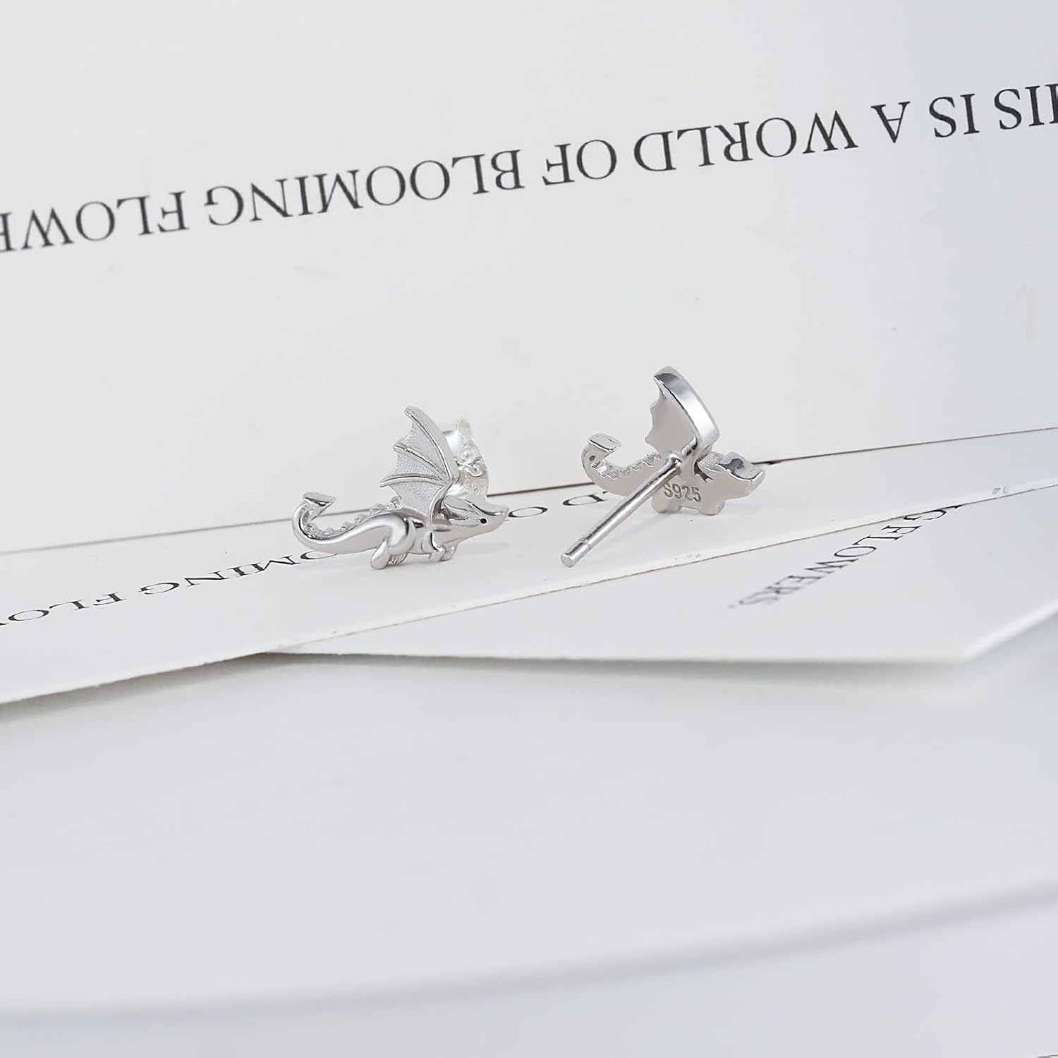 925 Sterling Silver Platinum Dragon Stud Earrings - Hypoallergenic, Antioxidant, Cute & Dainty Animal Jewelry Gifts for Women - Image 4