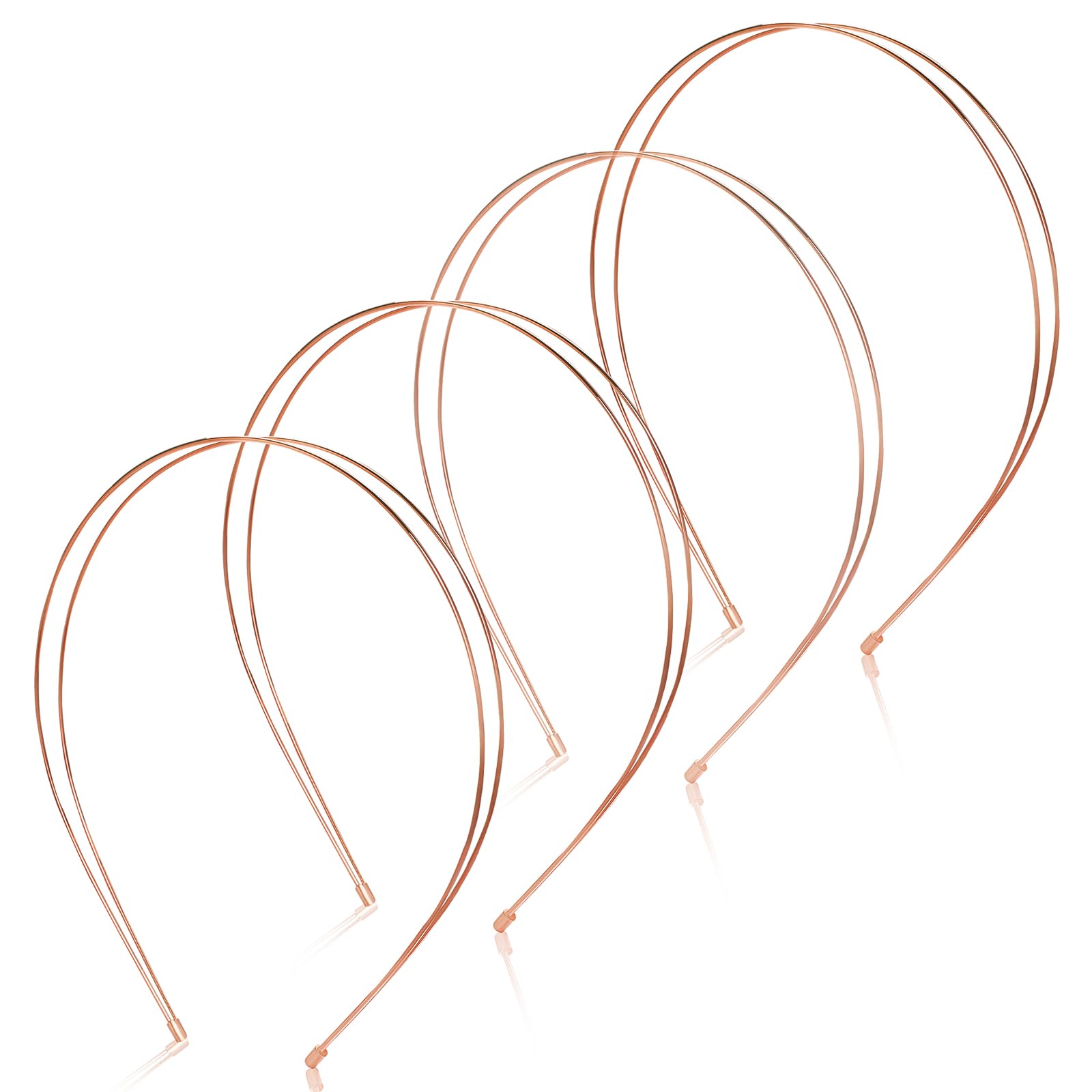 Vin Beauty 4 Pcs Metal Thin Double Headbands Row Gold Wire Headband for Women Bridal Headband Hair Hoop Wedding Hair Band Elastic Metal Hairband for Women Girls (Rose Gold)