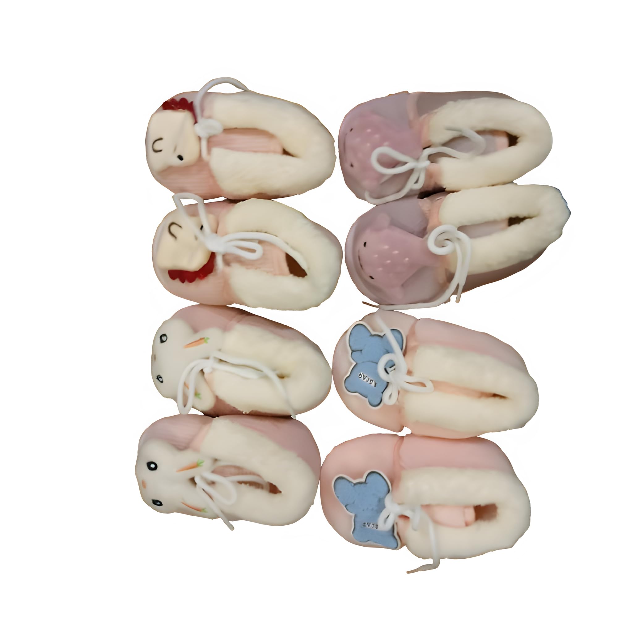 Cute Bunny Baby Booties White Rabbit Design with Pink Base Embroidered Carrot Pattern Soft Fleece Lining Newborn Infant Slippers with Bow Ties (SH-FB-2,Brown)(12-18month) (Design May be Vary)-image-36