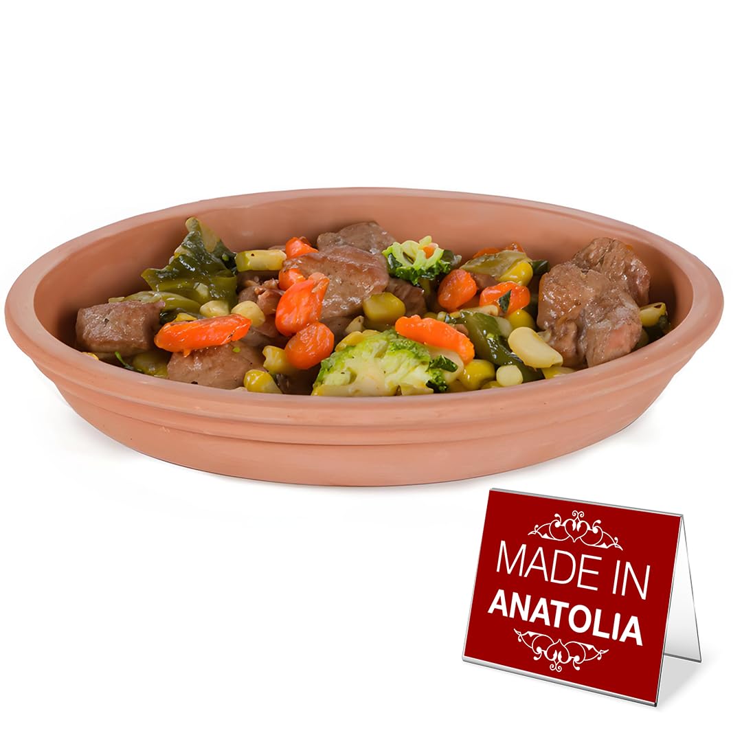 Handmade Clay Pan for Cooking, Glazed Terracotta Pot, Earthenware Cookware, Mexican Cazuela for Oven Cooking, Round, 11.8 in