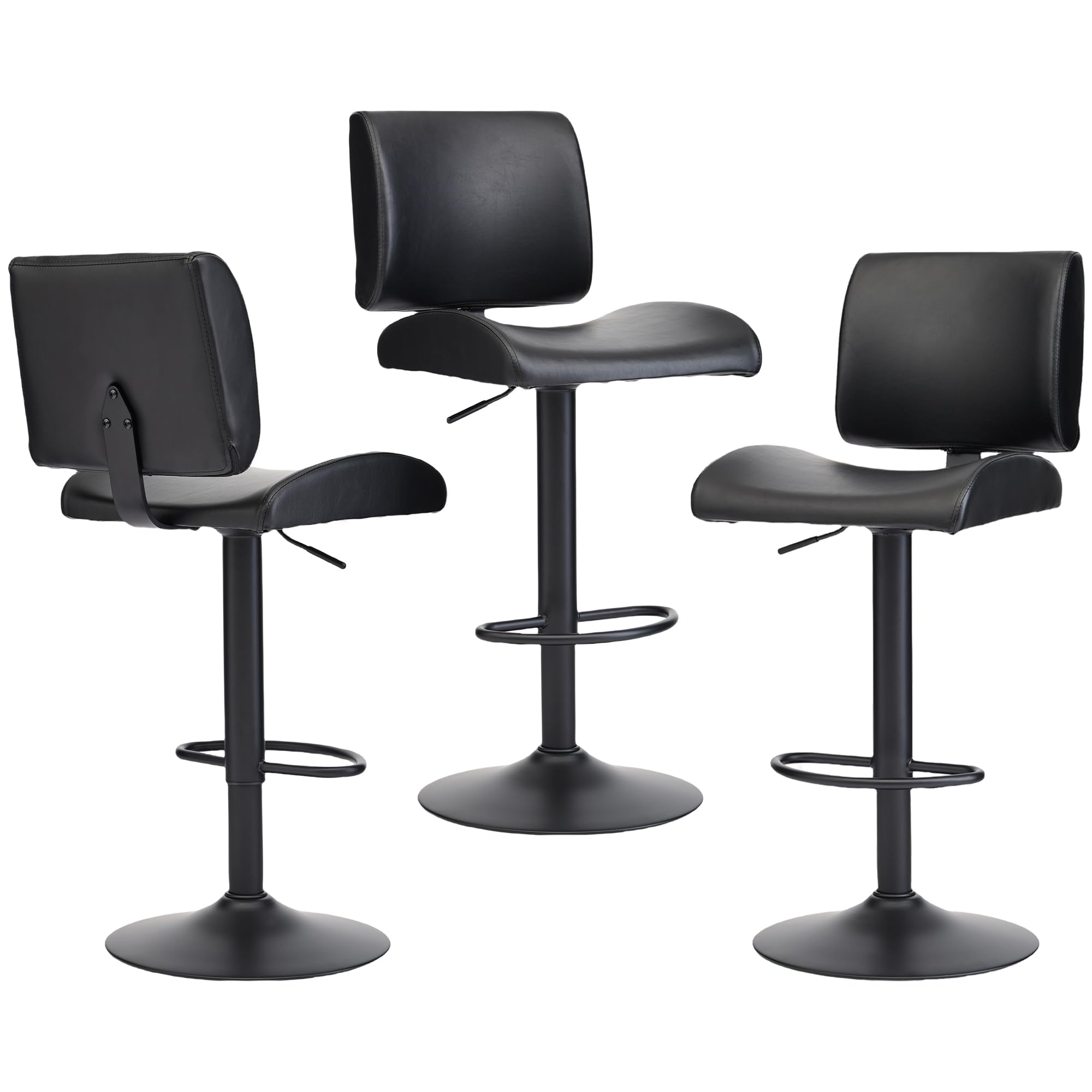 FIRAVOE Bar Stools Set of 3, Black Swivel Bar Stools with Backs, Adjustable Bar Stools 25"-34" Height, Modern Counter Height Bar Stool Set of 3 for