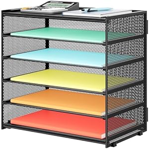 Paper Organizer Storage for Desk Accessories & Workspace Organizers 6 Tier Letter Tray Desk File Organization Metal Mesh Paper Sorter for Office-Black