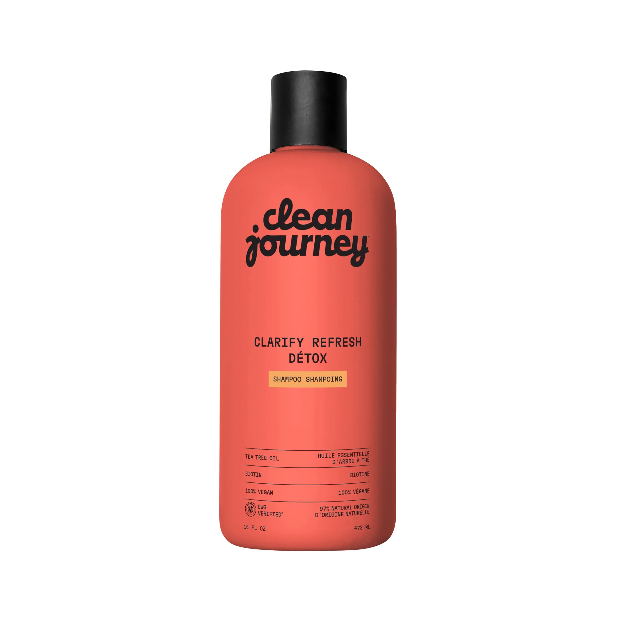 cleanjourney Clarifying Shampoo for Oily Hair & Oily Scalp, Tea Tree Essential Oil & Biotin, Deep Clean Lightweight Volume, EWG Verified, Vegan, Citrus Zing Scent, 473 mL - 1