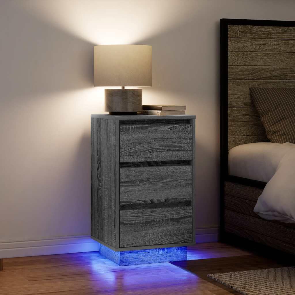 vidaXL Szafka nocna z oświetleniem LED Szary Sonoma 38x34x65 cm