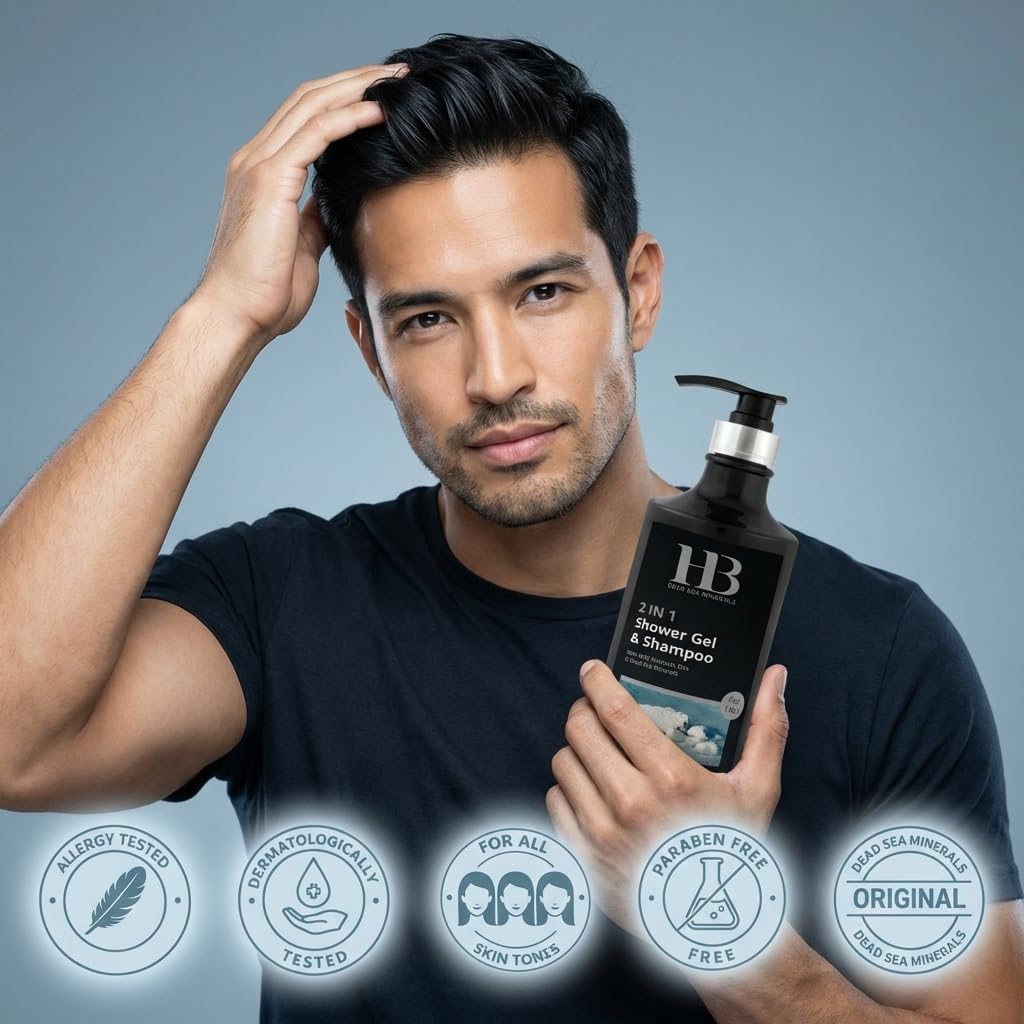 H&B 2-in-1 Duschgel und Shampoo für Männer – Mit Mineralien aus dem Toten Meer, Aloe Vera und natürlichen Ölen – Reinigung von Haar und Körper – Tägliche Anwendung – 780 ml