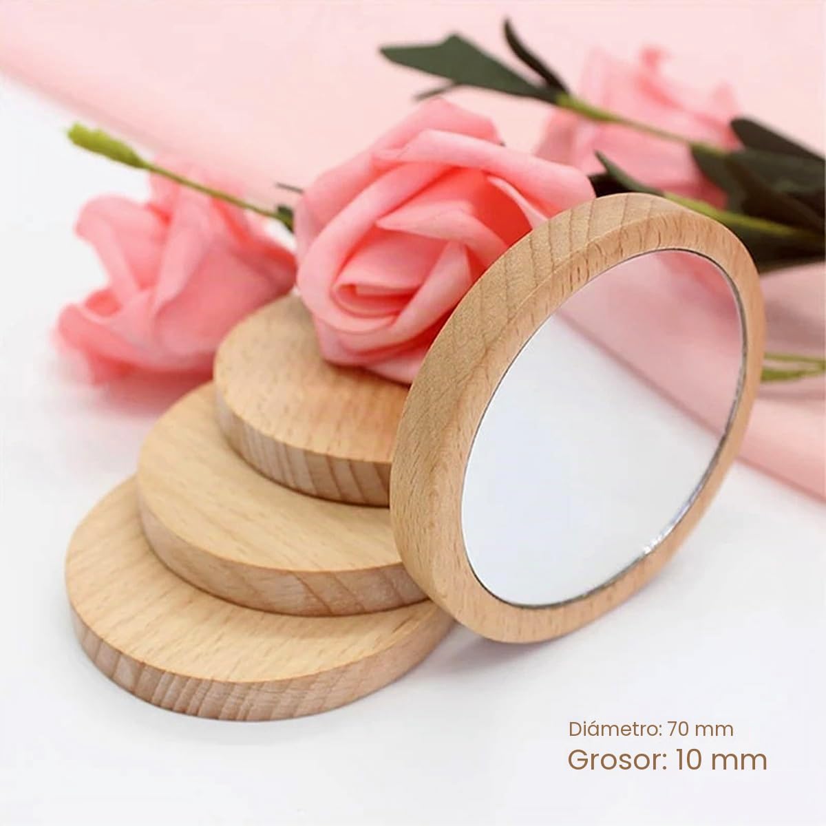 Espejos Personalizados de Maquillaje, Madera, Compactos, Redondos, Grabados, For San Valentín