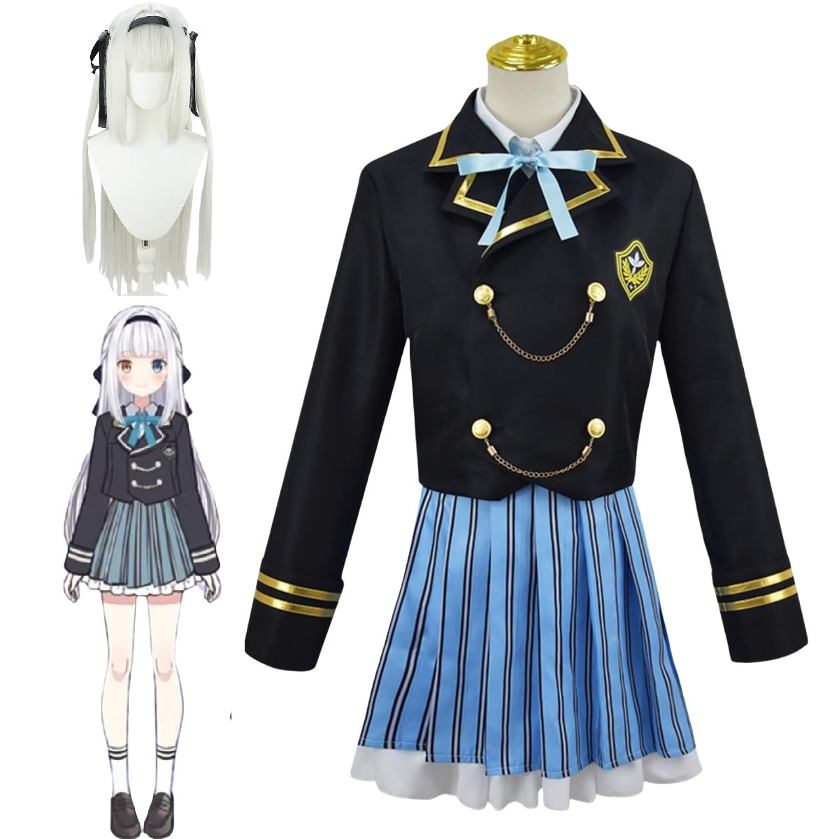 Amazon.co.jp: FSQCY 神楽めあ コスプレ衣装 ウィッグ付き 制服スーツ