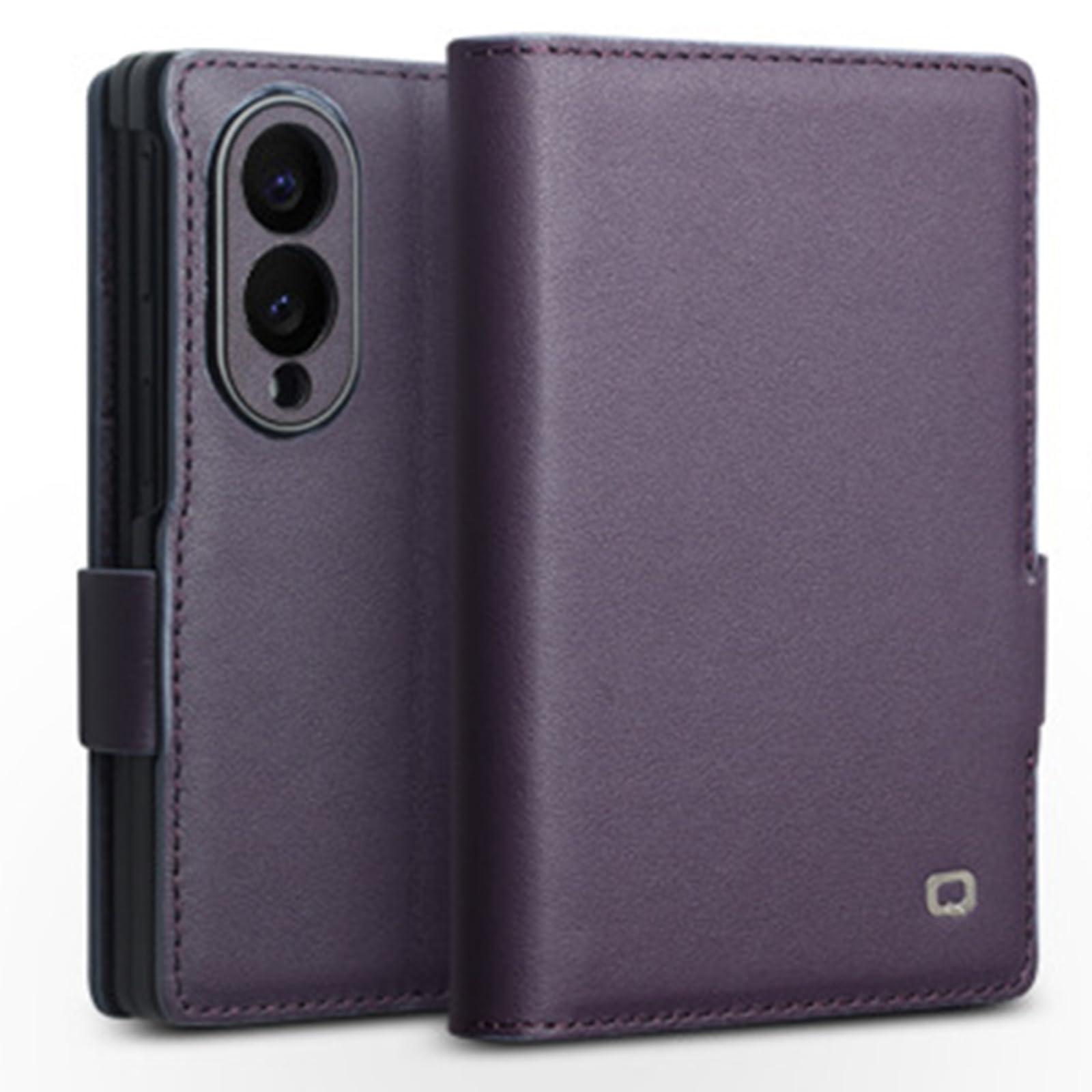 Custodia a portafoglio con cavalletto compatibile con Samsung Galaxy Z Fold 8, vera pelle, viola