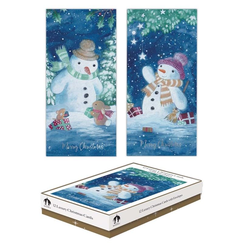 Tallon Festive Wonderland (XCA0213 Luxury Slim Christmas Xmas Cards, Box of 12, Snowman Design, Multicolor