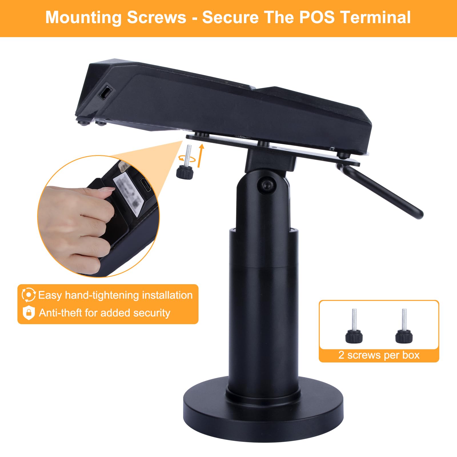 POS Terminal Stand für Ingenico Lane/3000/3600/7000/8000, Point of Sale Square Card Reader Terminal Holder, Tilt & Swivel Metal POS Stand with Installation Tools, Screw-in & Adhesive, Black