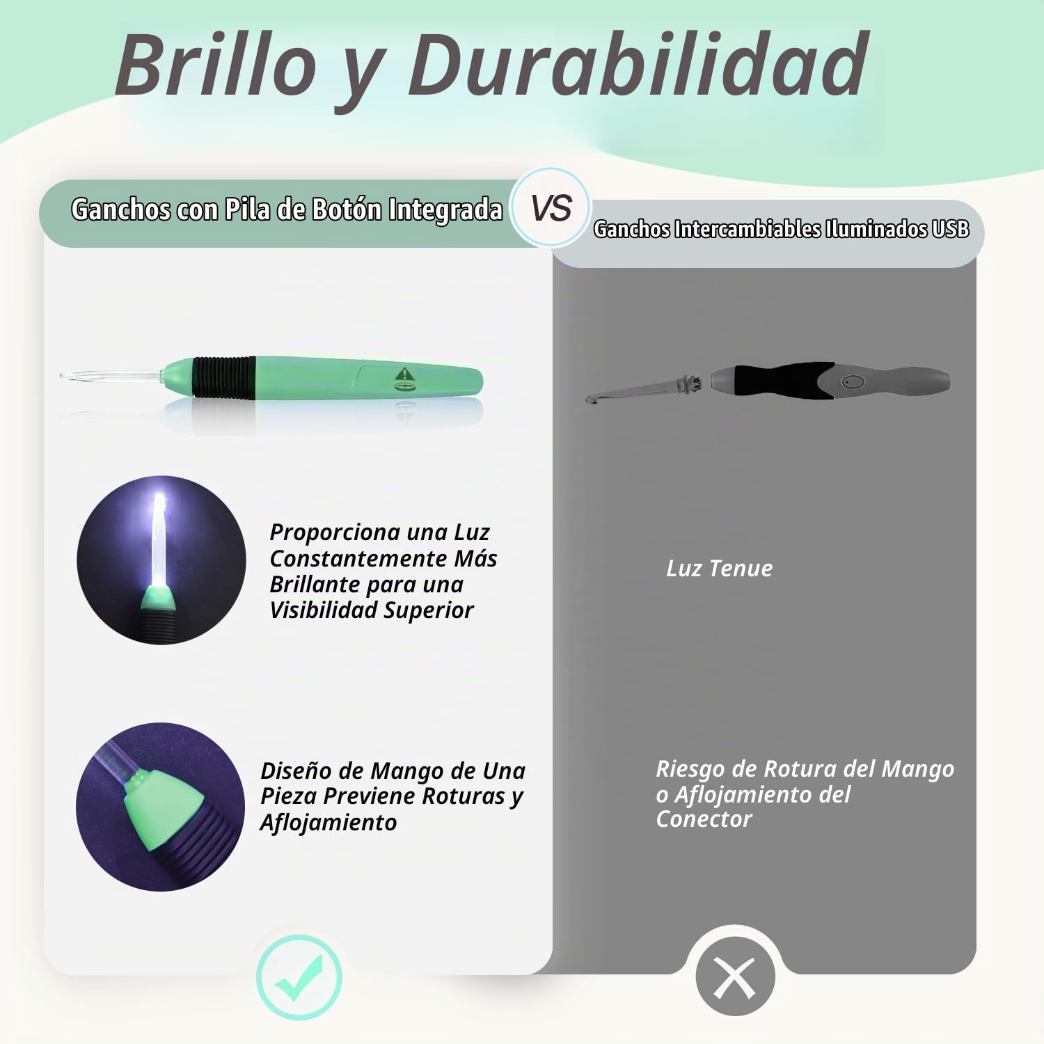 Yarniss Juego de ganchos de ganchillo ligeros con funda, 9 tamaños iluminados con batería, 2,5 mm ~ 6,5 mm, color verde