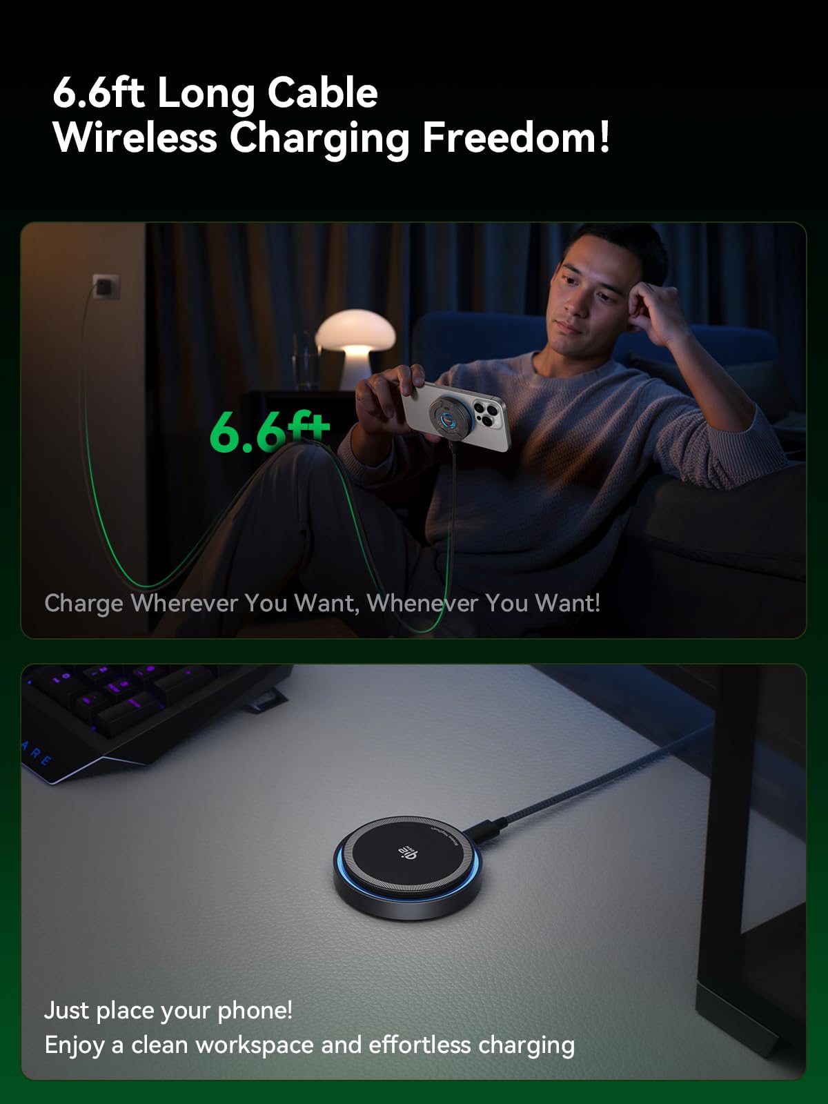 THREEKEY Qi2.2 - Caricabatterie magnetico wireless da 25 W, per iPhone 17-12 e AirPods | Pad di ricarica wireless veloce con ventola di raffreddamento, cavi da 2 m, per viaggi, scrivania e comodino