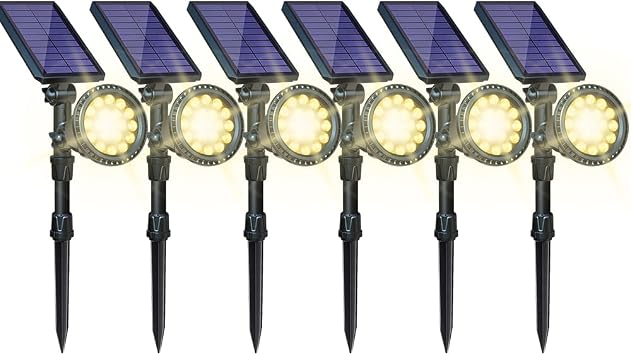 DBF Solar Lights Outdoor, Warm Light Adjustable Solar Spot Lights Outdoor, 2.5w Solar Panel and Bright, 2-in-1 Waterproof Solar Landscape Spotlights Decorative Lighting for Garden Yard Pool, 6 Pack