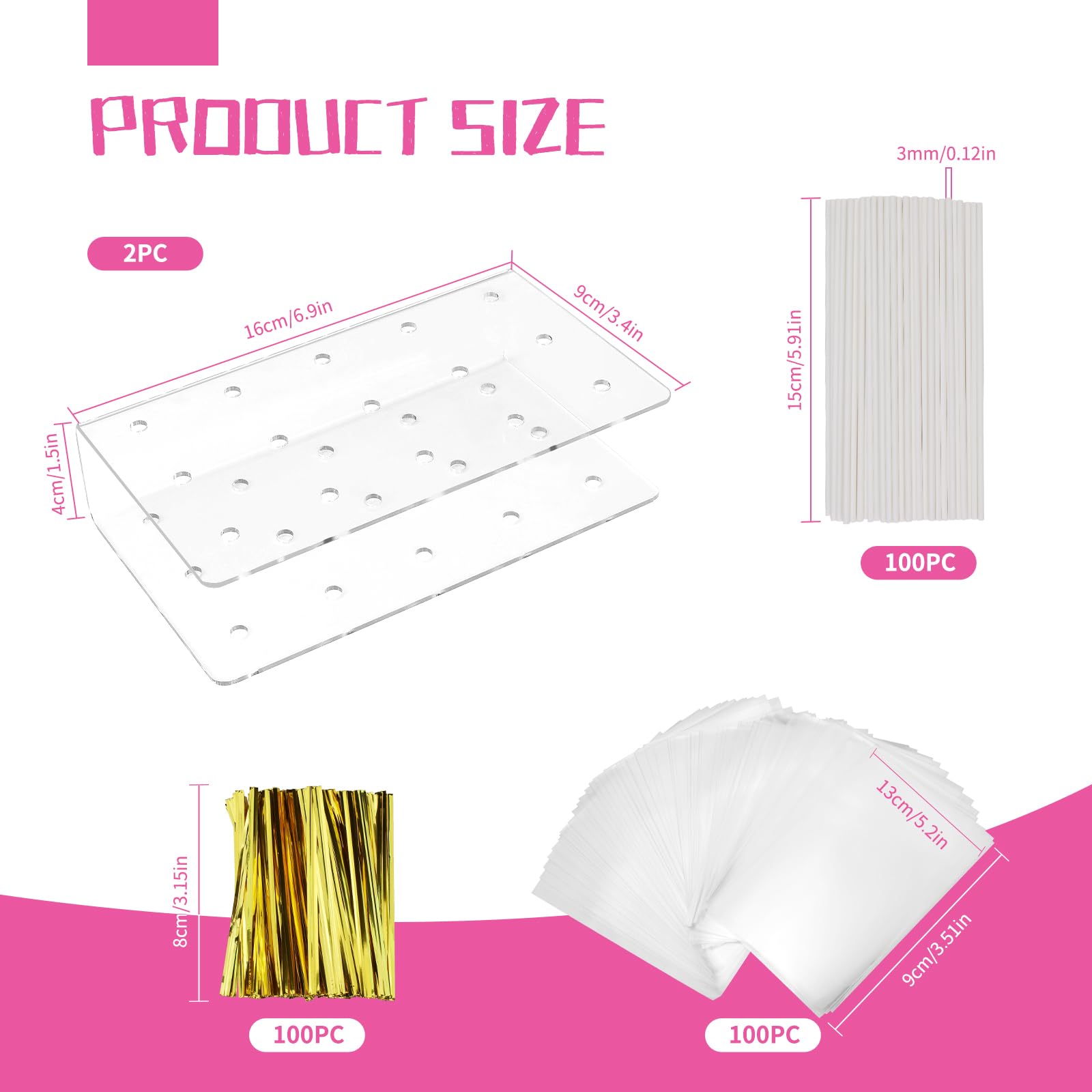 304 Pièces Sucette Moule Cake Pop Maker avec 2 Support Gateau Bonbon En Acrylique à 15 Trous, 2 Moule Bonbon En Silicone, 300 Bâtons à Sucettes/Sacs Transparents/Attaches Dorées Pour Fêtes
